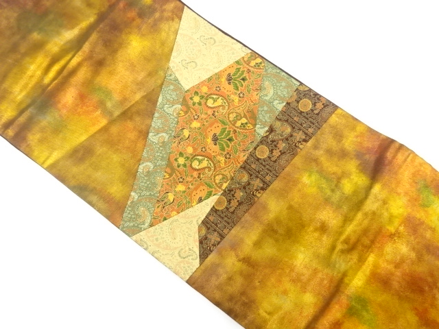 切りばめ　唐花にペイズリー模様織り出し　名古屋帯